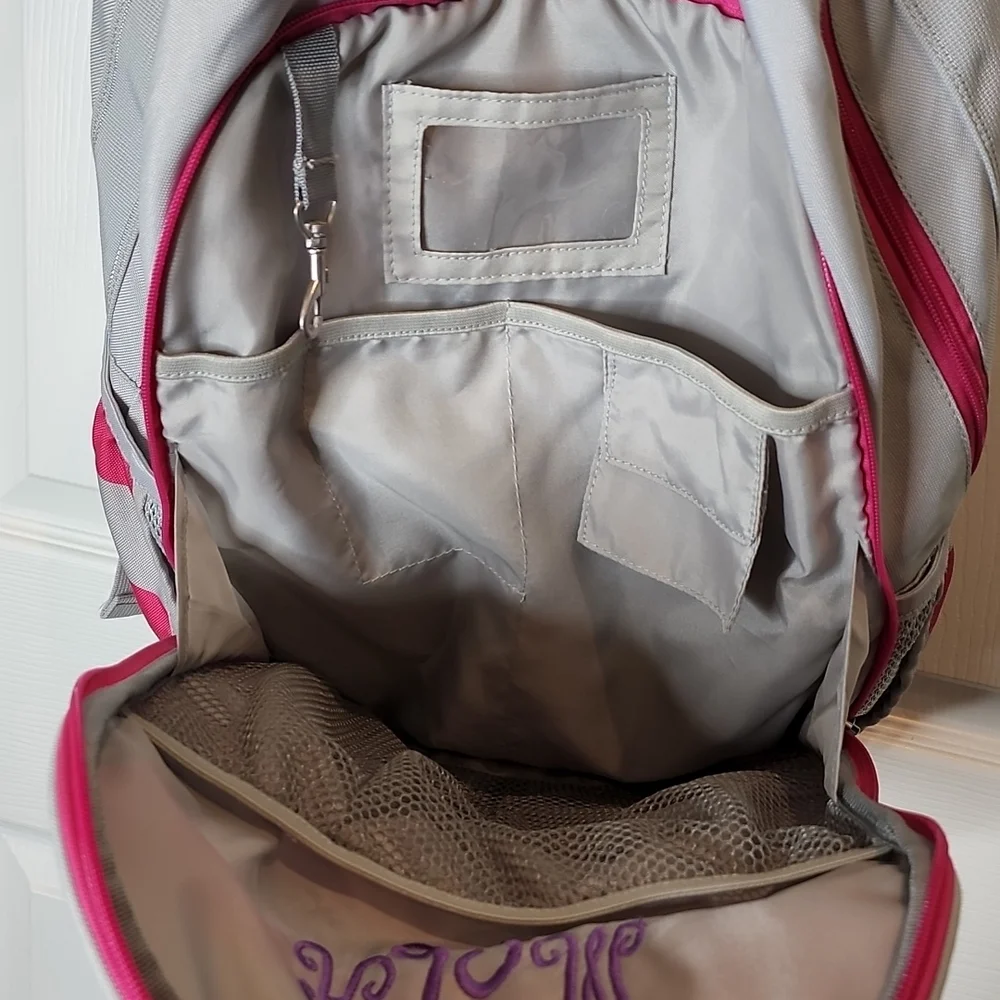Pottery Barn Kids Fairfax Pink/Gray Stripe Gray Trim Large Backpack rLm